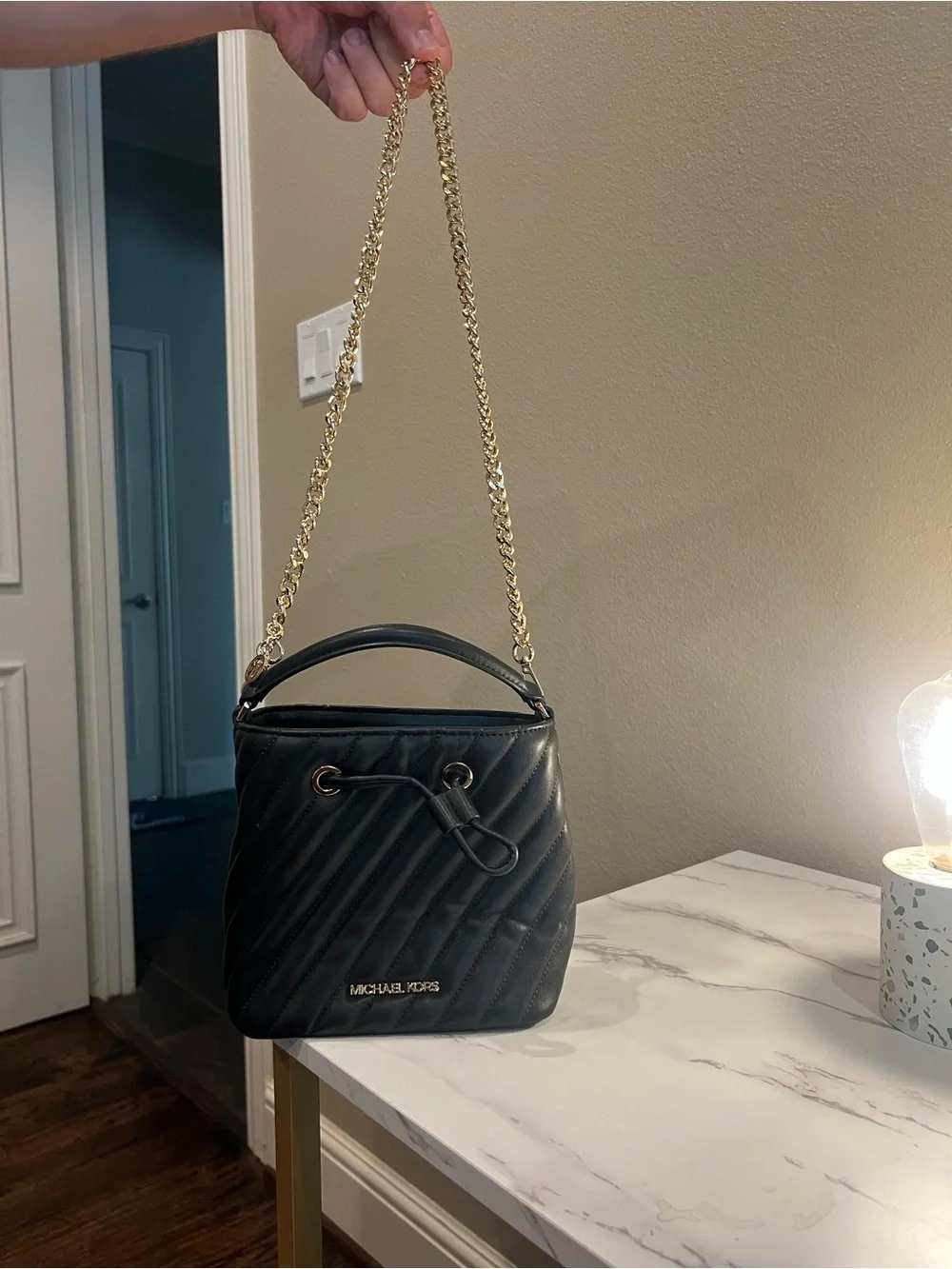 Michael Kors Black Quilted Leather Satchel with Gold Hardware